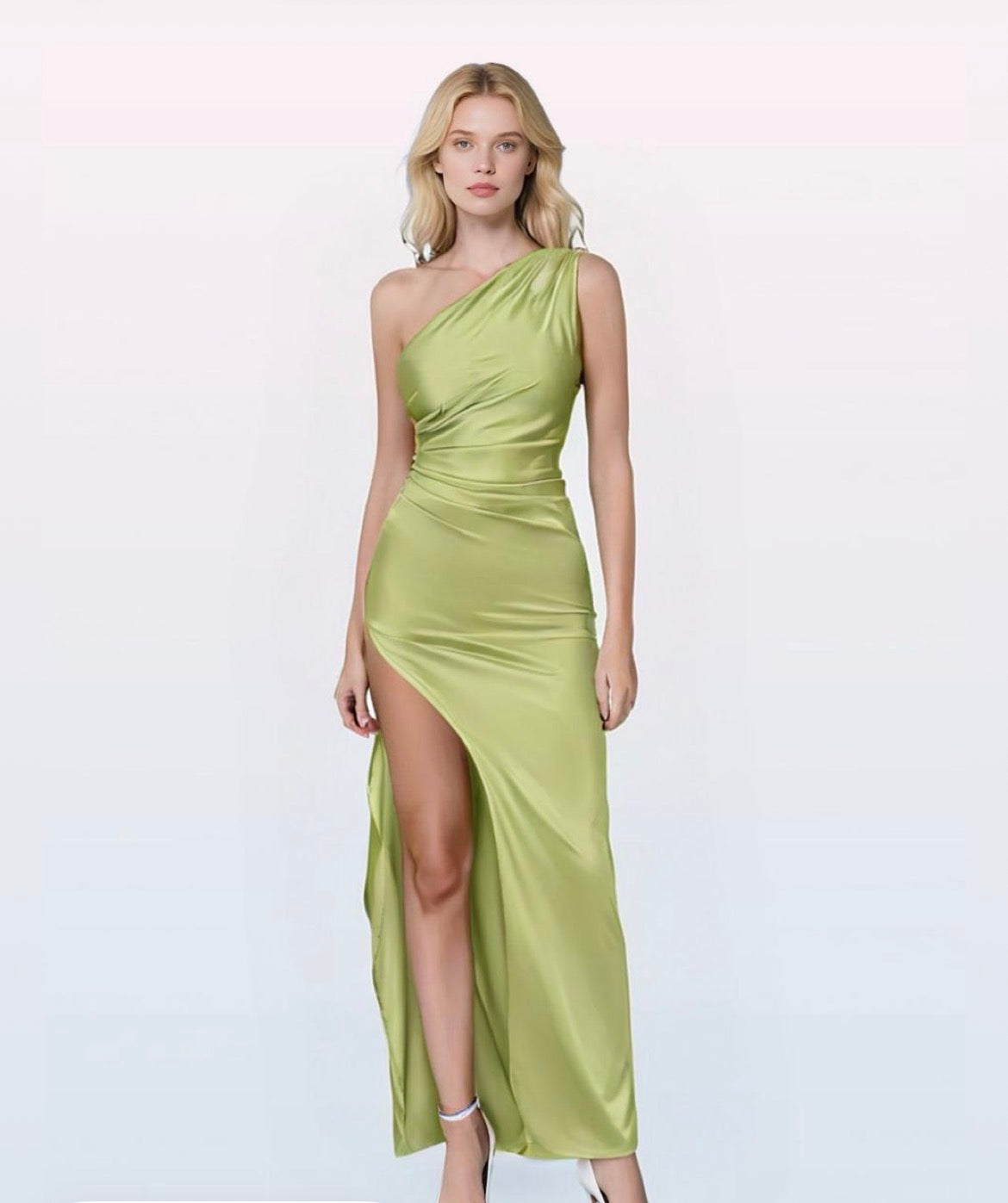 Robe formelle maxi sexy en satin à une épaule pour femmes