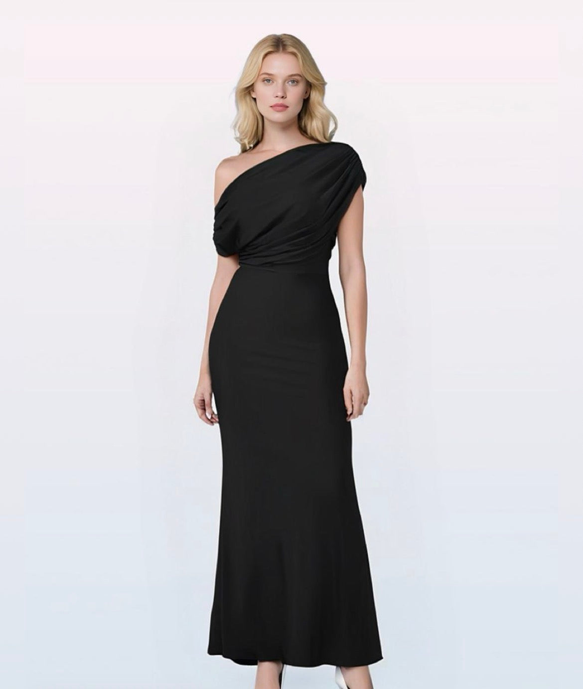 Élégant sans manches à épaules dénudées pour femmes Bodycon longue robe de soirée formelle tissu polyester