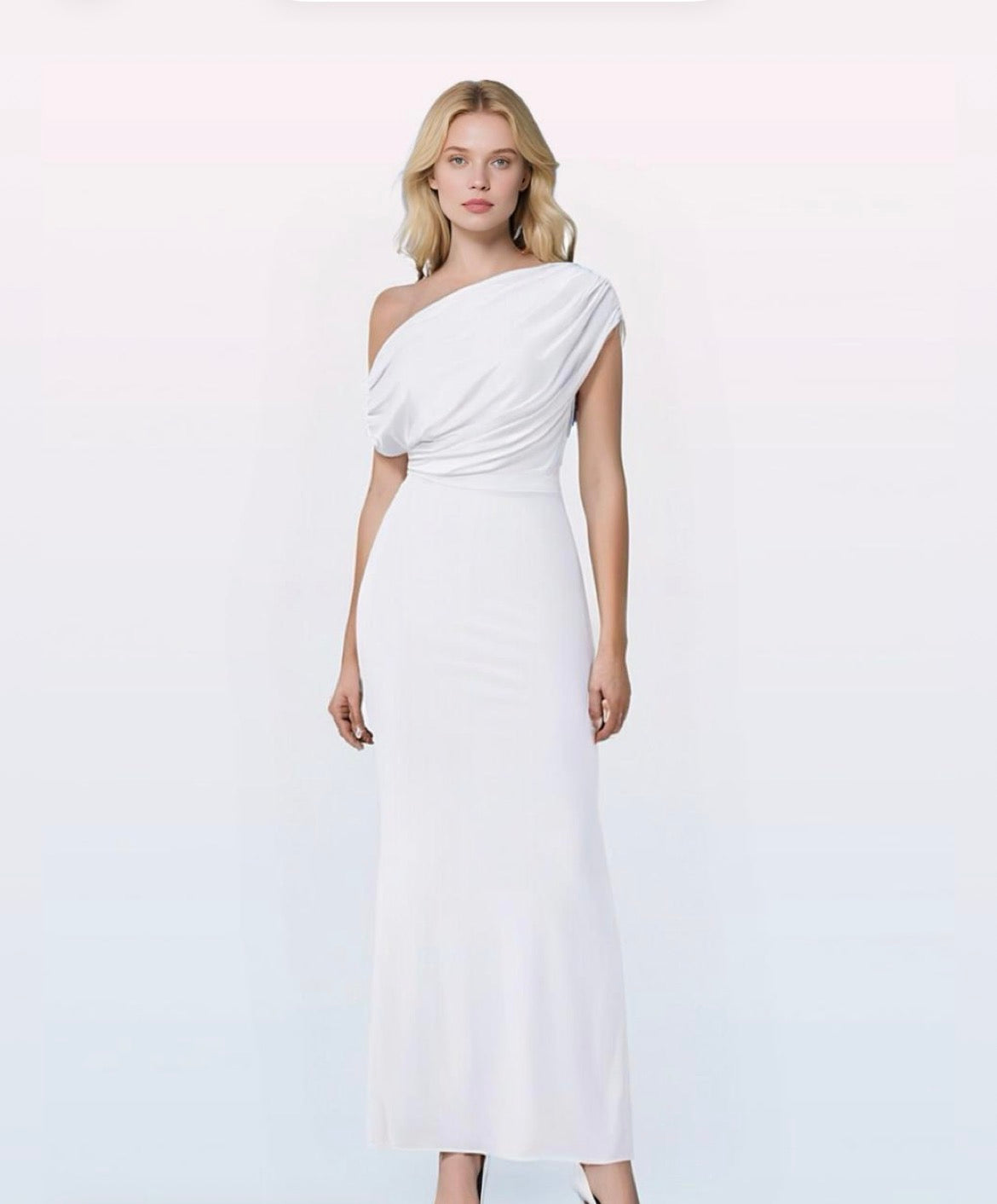 Élégant sans manches à épaules dénudées pour femmes Bodycon longue robe de soirée formelle tissu polyester