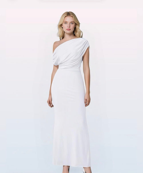 Élégant sans manches à épaules dénudées pour femmes Bodycon longue robe de soirée formelle tissu polyester