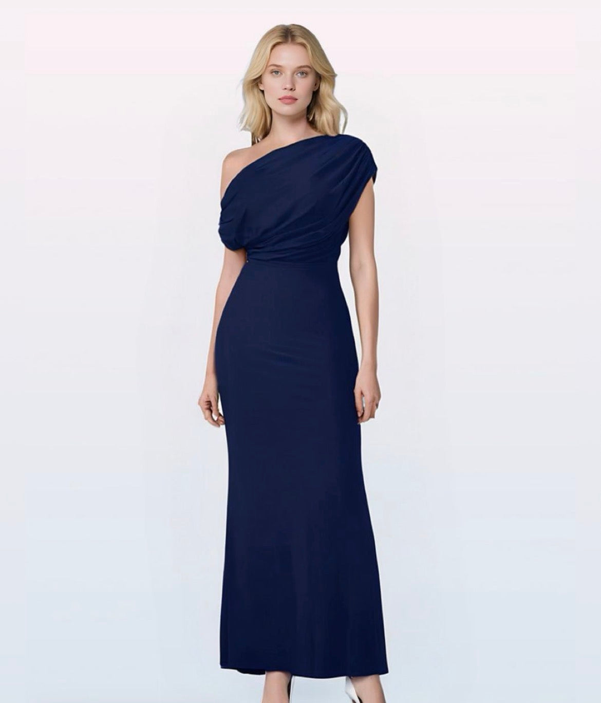 Élégant sans manches à épaules dénudées pour femmes Bodycon longue robe de soirée formelle tissu polyester